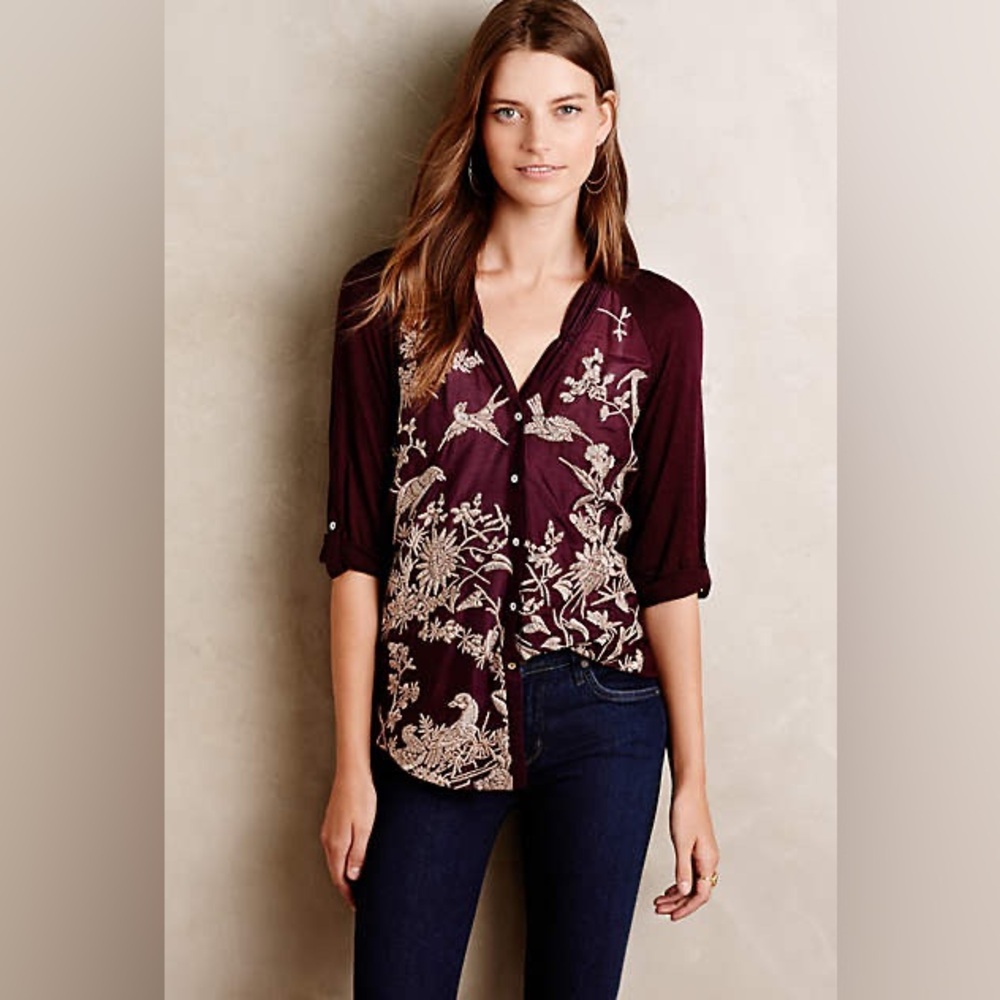 Embroidered Burgundy Women's Top